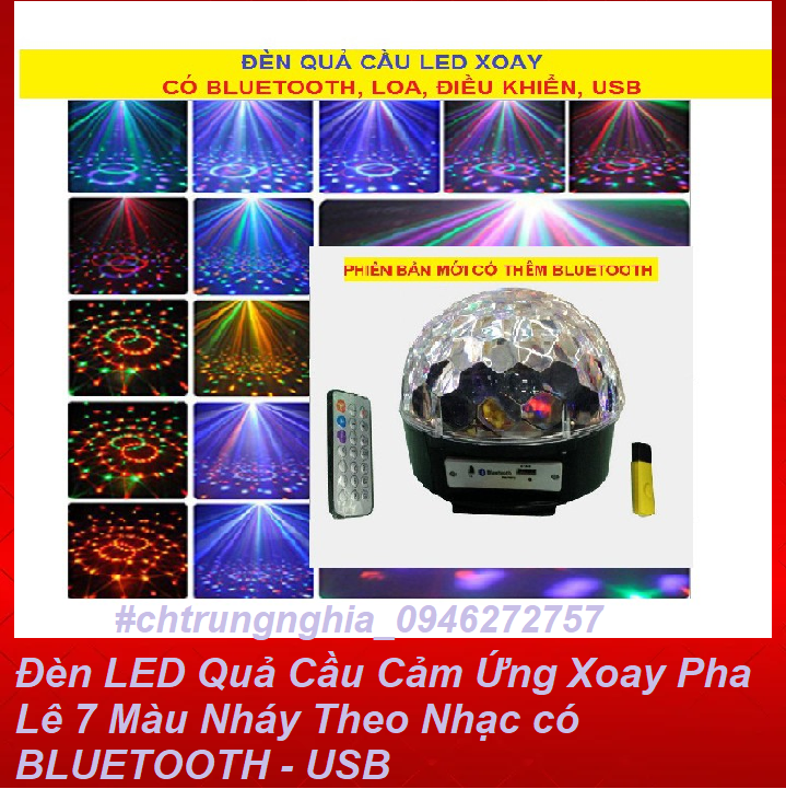 Đèn LED Quả Cầu Cảm Ứng Xoay Pha Lê 7 Màu Nháy Theo Nhạc có BLUETOOTH