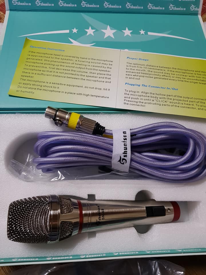 Micro có dây shunison sn-68 cao cấp hát karaoke, tương thích nhiều loại loa micro cực nhẹ, bắt âm xa bảo hành 12 tháng