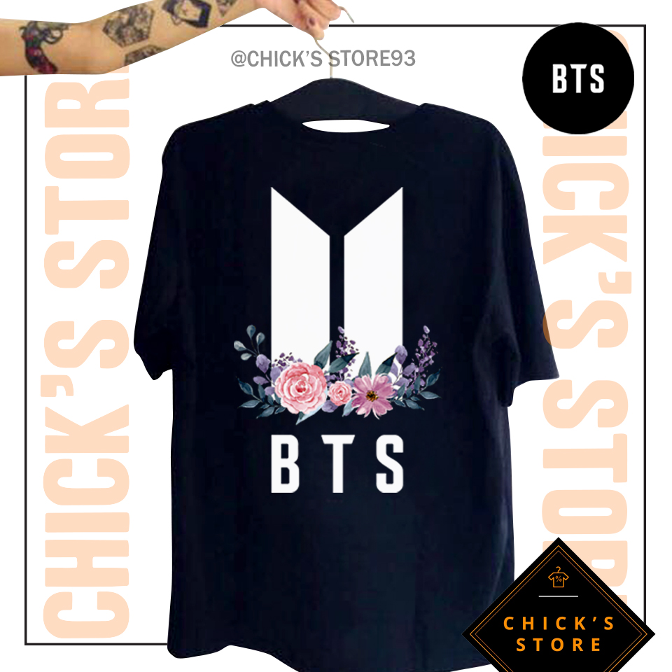 Áo thun tay lỡ BTS phối hoa (Màu đen) - Áo thun Kpop