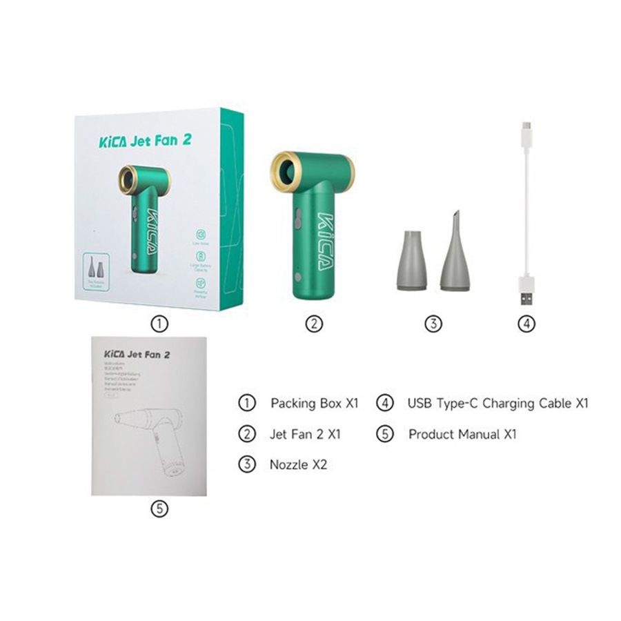 [ TẶNG 2 ĐẦU THỔI ] Máy Thổi Khí Nén Mini Cầm Tay KICA JET FAN 2, Máy Hút Thổi Bụi Điện Không Dây Quạt Turbo Để Làm Sạch Bàn Phím/Ghế ô tô/Máy Tính/BBQ..v.v - Chính hãng bảo hành 12 tháng
