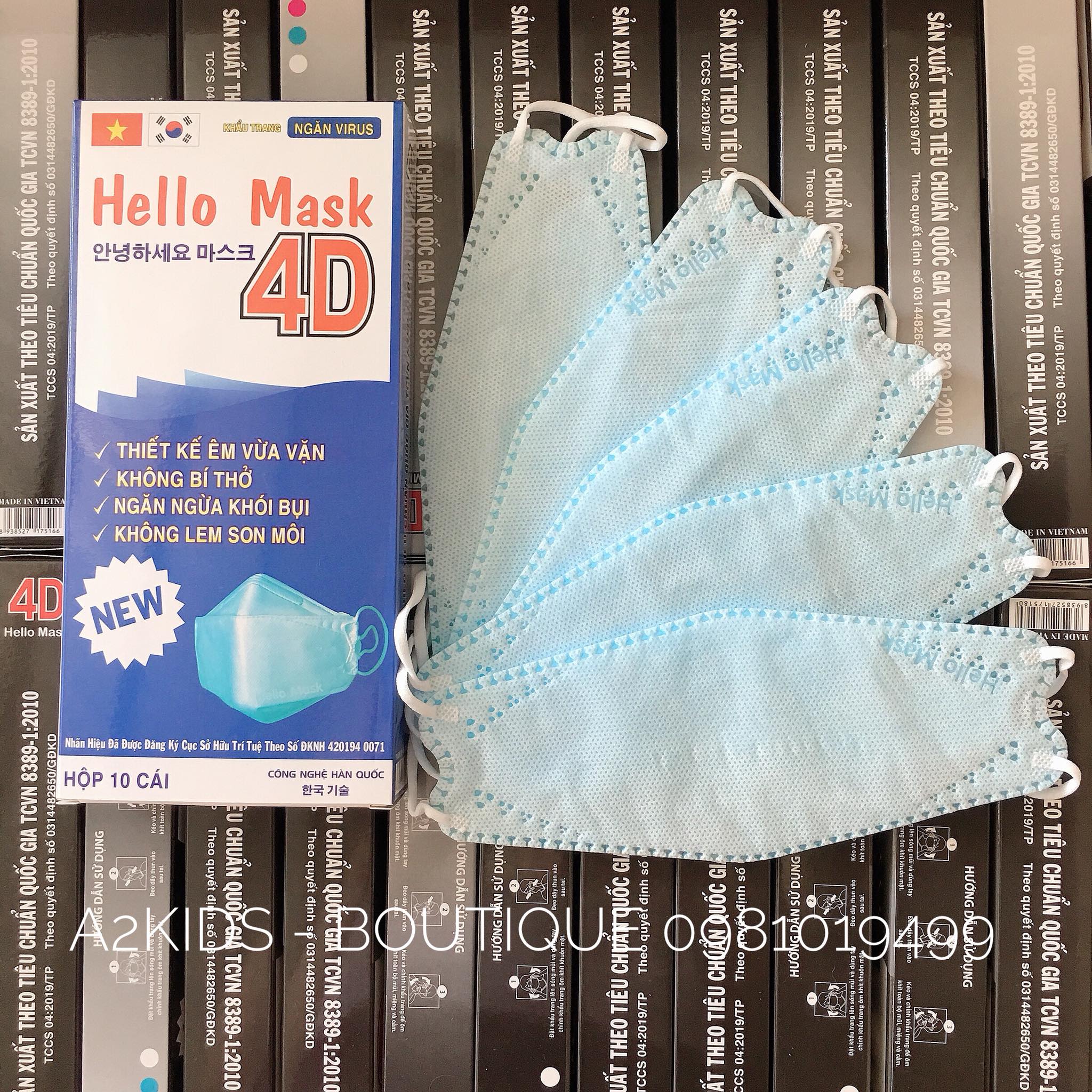 [XANH] Hộp 10 cái khẩu trang 4D Hello Mask đạt chuẩn Hàn Quốc/Full box 10 pcs 4D mask Korea