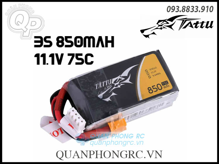 Pin tattu 850mah 3s 45c 11.1v lipo battery xt30 plug