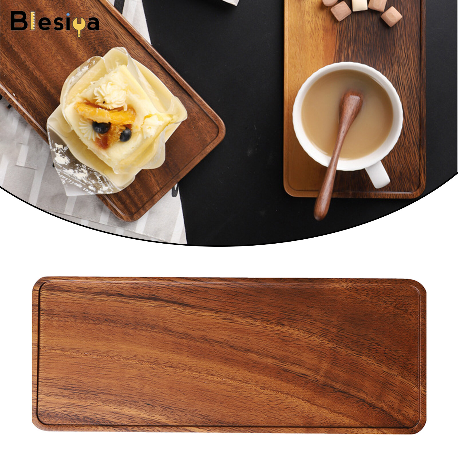 Blesiya Rectangular Wood Tea Tray Wooden Plate Coffee Sushi Snacks Serving Plate