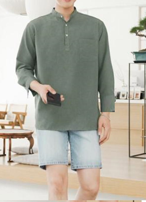 [HCM]Áo sơ mi nam cổ trụ chui dài tay