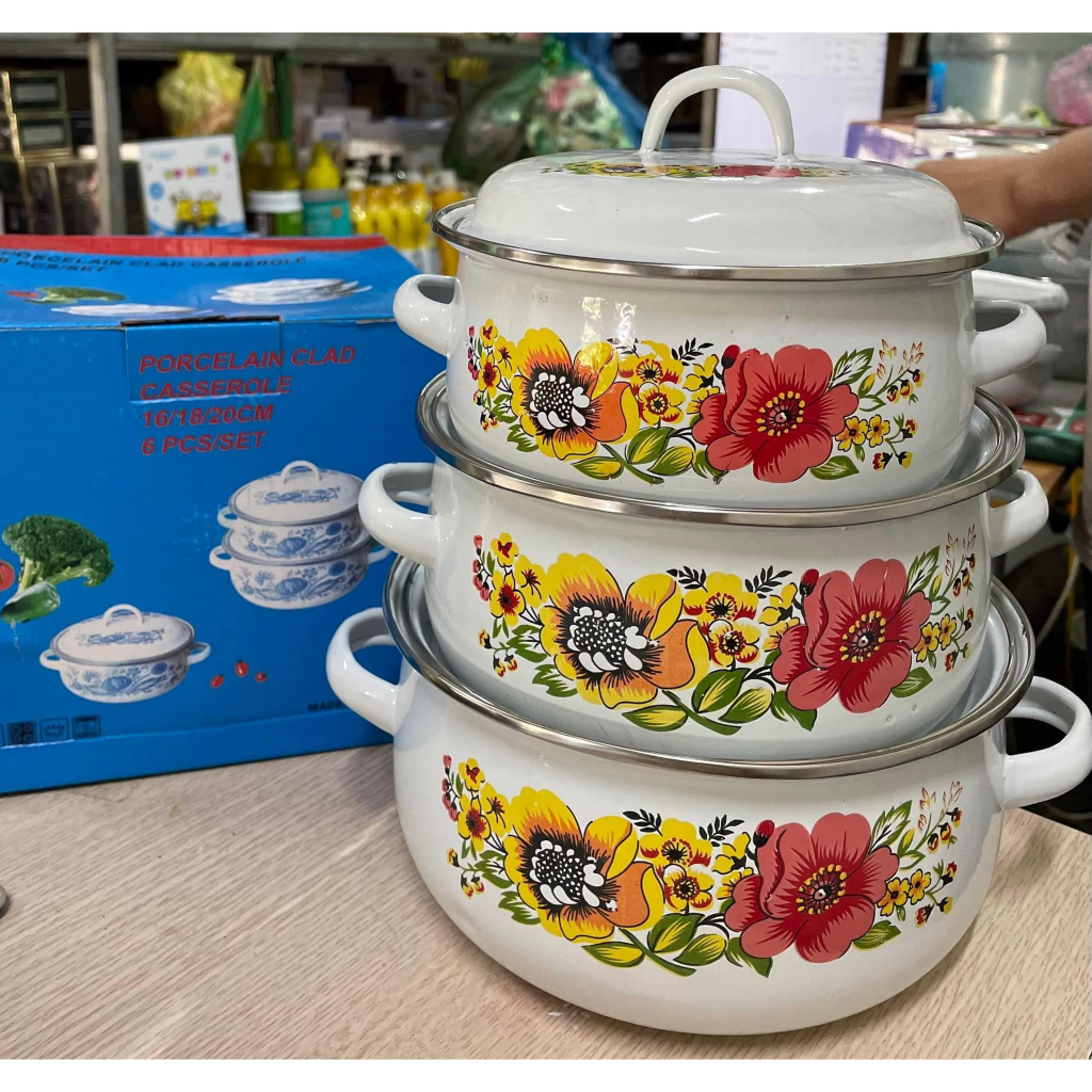 BỘ 3 NỒI HOA TRÁNG MEN SỨ SIÊU ĐẸP ( GIAO HOA VĂN NGẪU NHIÊN)