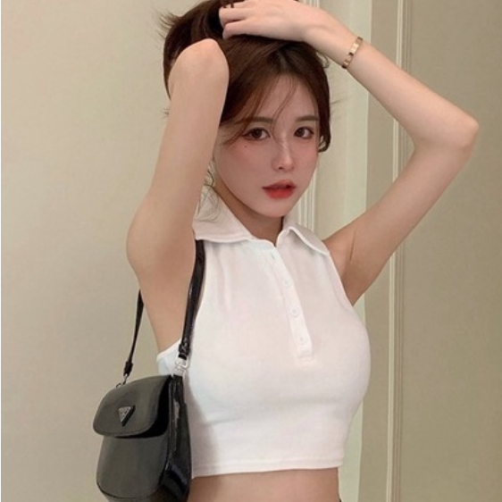 Áo yếm hở lưng - Áo croptop cổ Polo siêu xinh chất vải borip mềm mịn