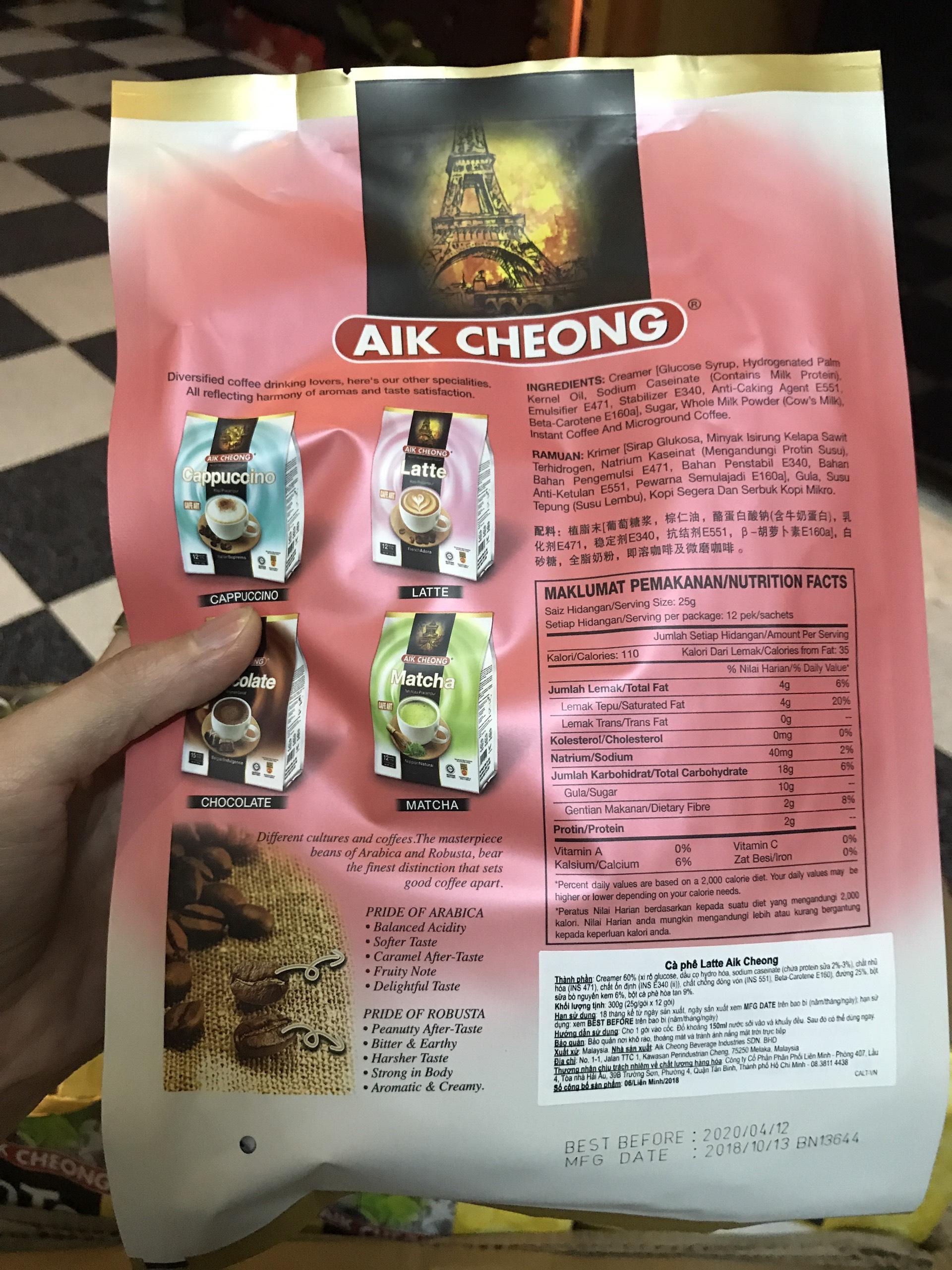 Cà Phê Latte Kopi Pracampur [Aik Cheong -Malaysia] - Bịch 12 Gói * 25g