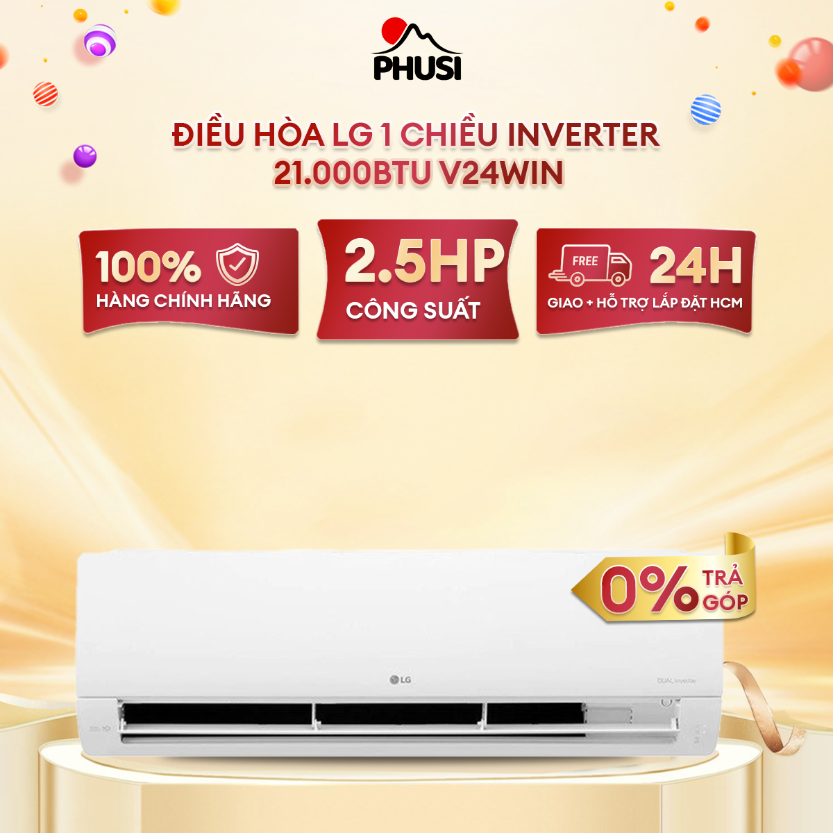 [Trả góp 0% - Hỗ trợ lắp đặt HCM]Máy lạnh Điều hòa LG 1 chiều Inverter 2.5HP-21.000BTU V24WIN1 - Tiết kiệm điện năng hiệu quả nhờ công nghệ Dual inverter và Energy Ctrl