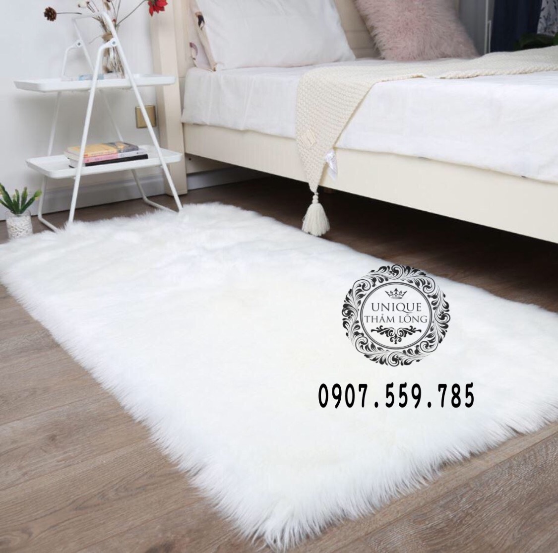 Thảm lông chụp ảnh màu trắng Unique