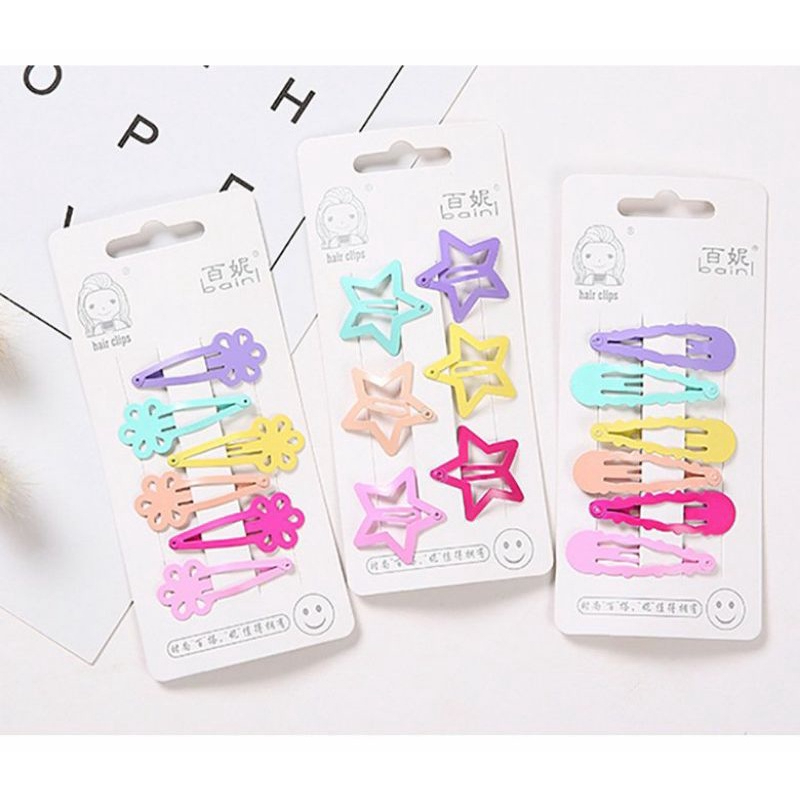 Set 6 kẹp tóc ngôi sao, trái tim nhiều màu