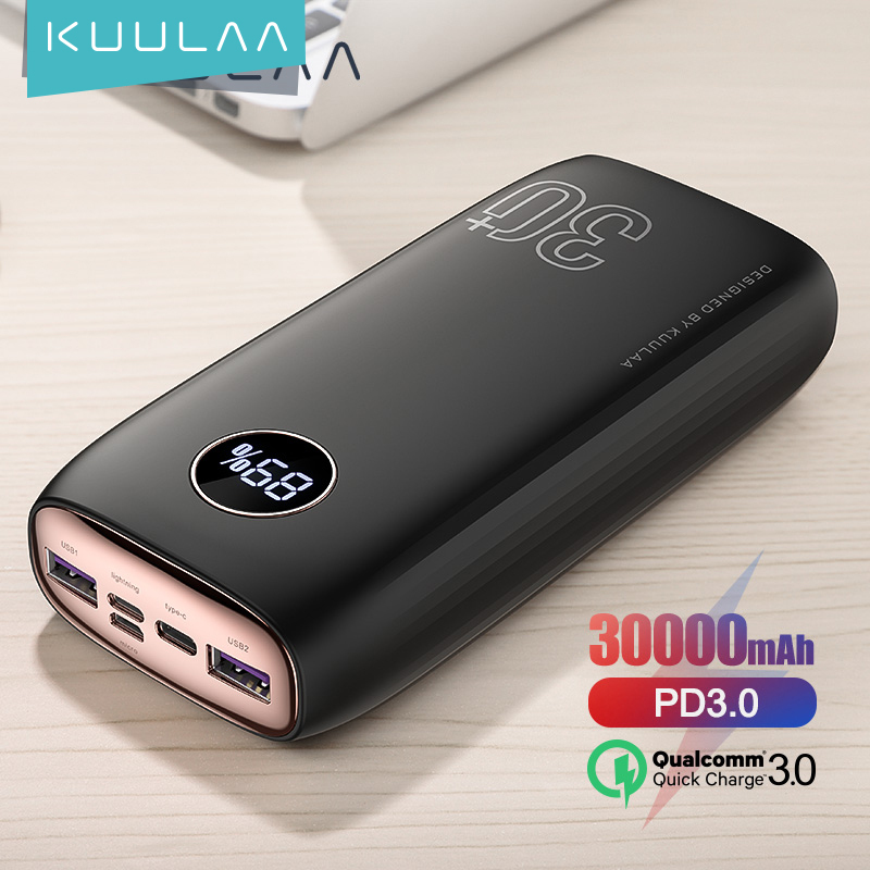 KUULAA Power Bank pin sạc dự phòng 30000mAh PD Sạc nhanh + Sạc nhanh 3.0 Pin ngoài PowerBank USB Type C PD Fast Charging + Quick Charge 3.0 PowerBank sạc dư phòng 30000 mAh External Battery For Xiaomi iPhone