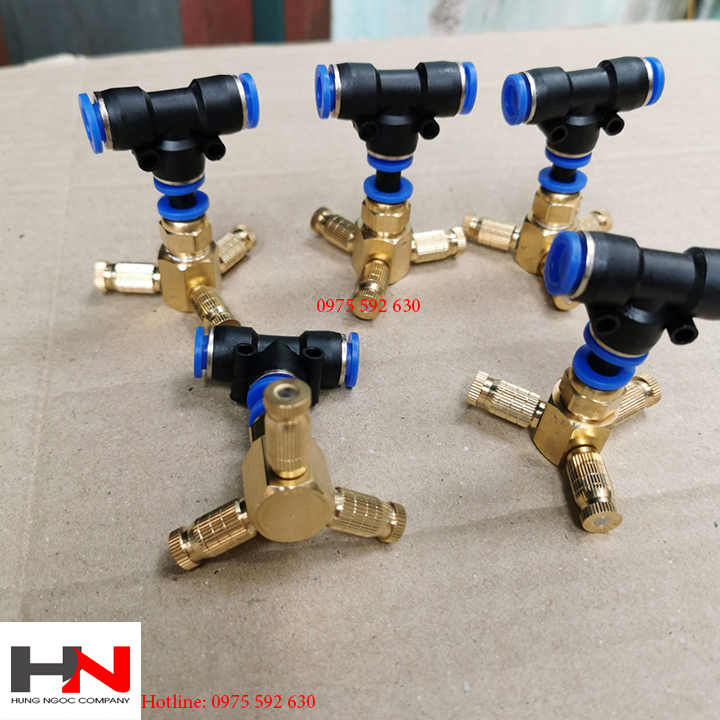 Combo 5 béc phun sương 3 hướng đồng gắn tê 8