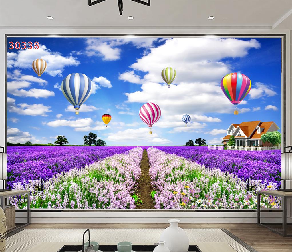 Tranh dán tường 3D Phòng Khách Vườn Hoa Lavender, 338( Đã tích hợp sẵn keo)