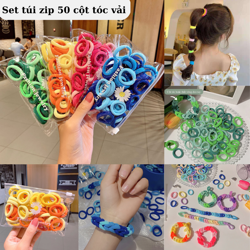 Set 100 dây cột tóc nữ đẹp dễ thương ( có túi Zip) CT01