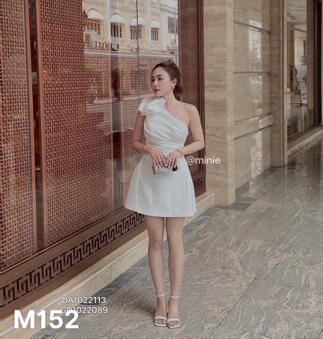 Đầm lệch vai nơ chất liệu thun umi M152