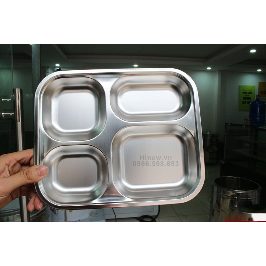 FREESHIP MAX - Khay cơm inox 4 ngăn sâu 2cm giá rẻ (25x21x2cm)