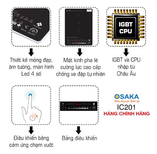BẾP ĐIỆN TỪ OSAKA IC201 - MẶT KÍNH PHA LÊ CƯỜNG LỰC