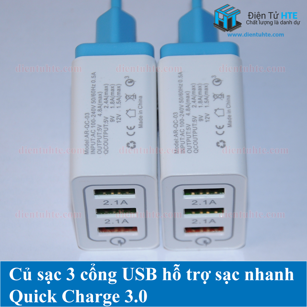 Củ sạc 3 cổng USB 3.1A hỗ trợ sạc nhanh Quick Charge 3.0