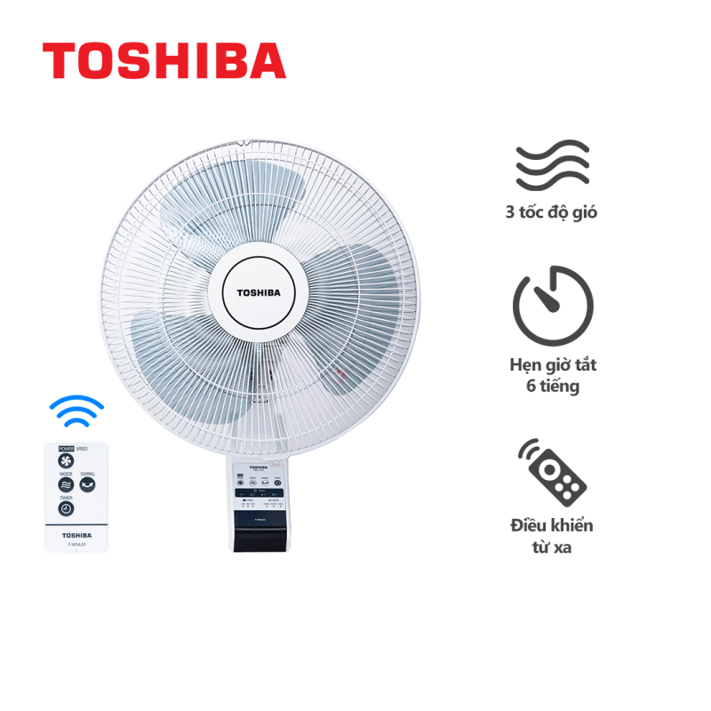 Quạt Treo Tường Toshiba F-WSA20(H)VN Công Nghệ AC - Màu Xám Trắng, Có Điều Khiển - Hàng Chính Hãng