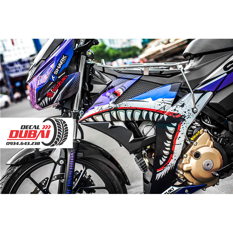 Tem Trùm Xe Raider Satria Cá Mập Xanh Tím