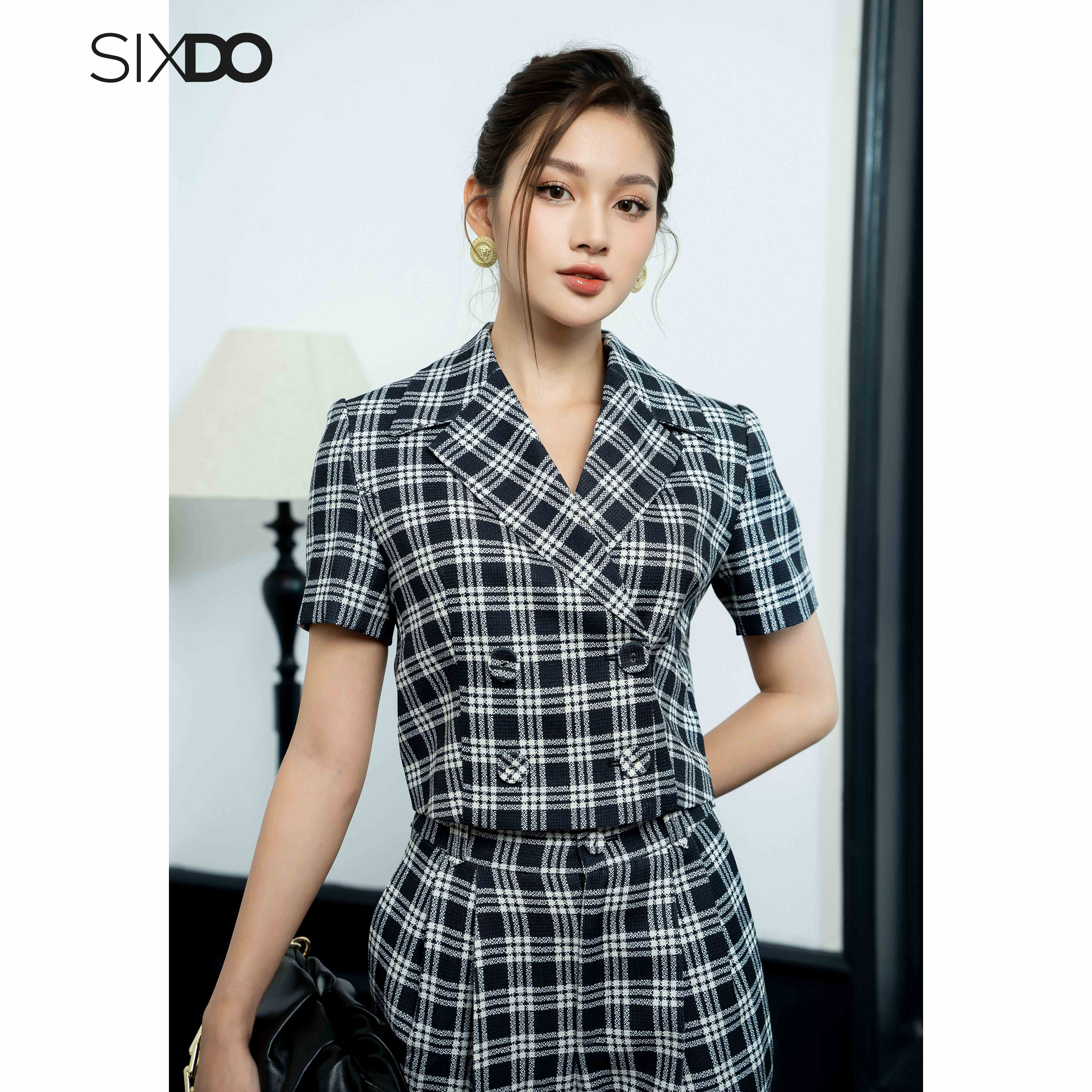 Áo vest nữ kẻ đen sixdo