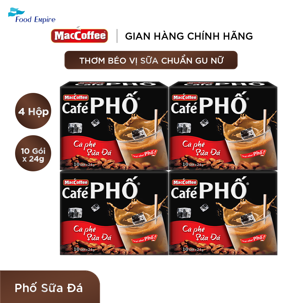 Combo of 4 Boxes of Iced Milk Street Coffee - Maccoffee (Box of 10 Packs X 24g)