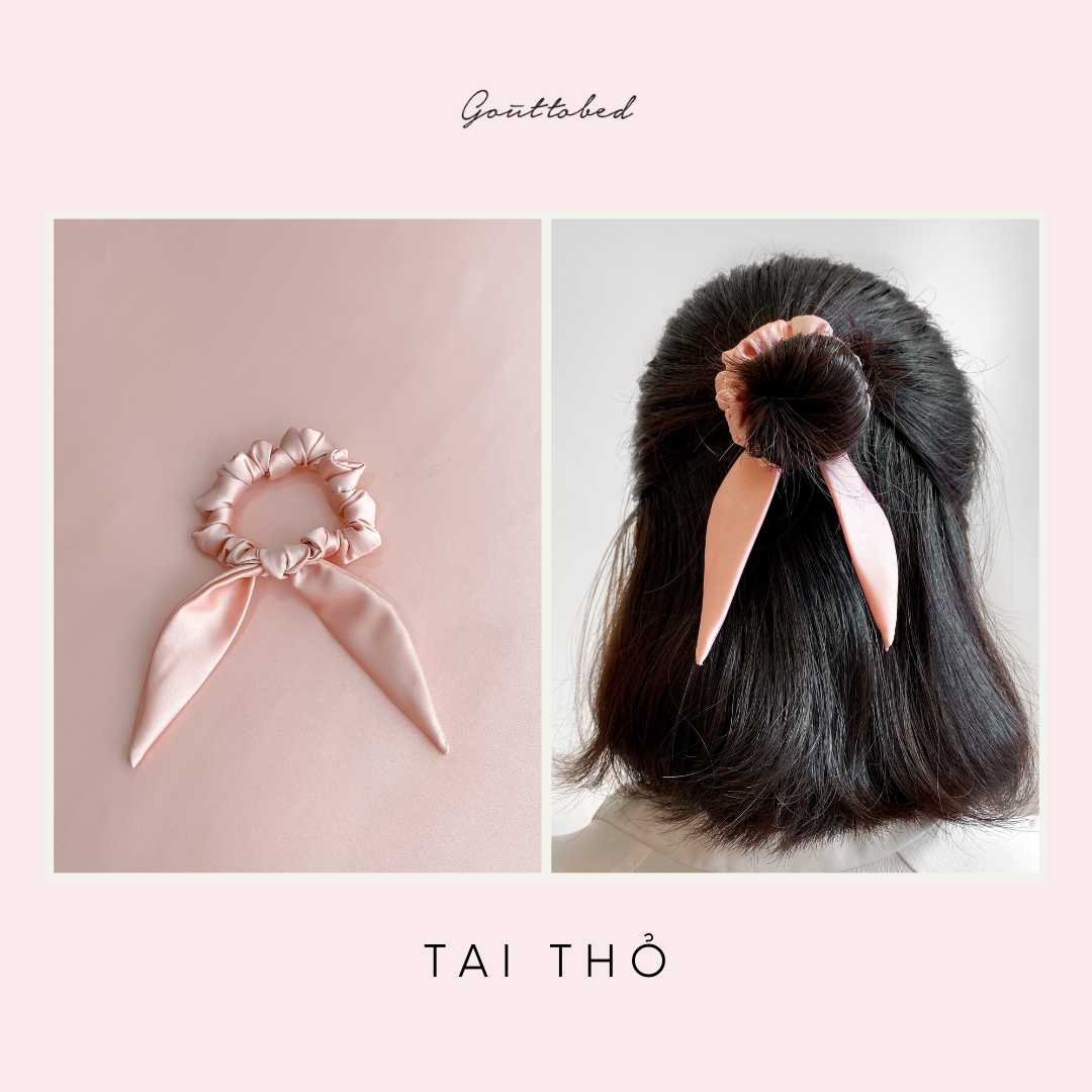 Scrunchies cột tóc nơ Gouttobed Lụa Satin Silk (nhiều màu)