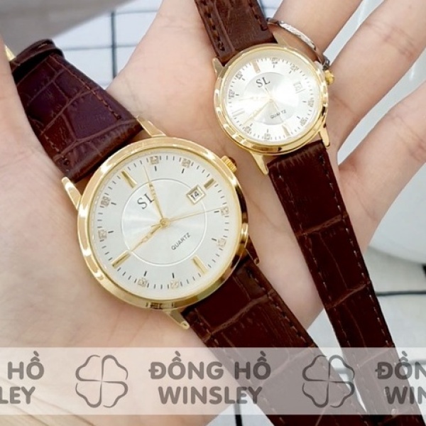 Đồng hồ cặp đôi SL Winsley nam nữ dây da kim trôi đeo tay có lịch chống nước bán chạy