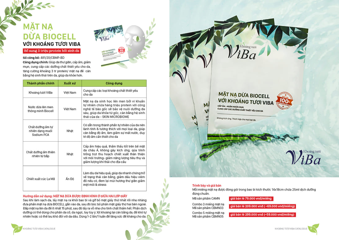 Mặt nạ dừa Biocell Khoáng tươi Viba