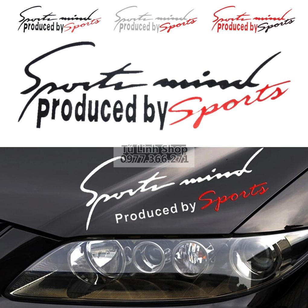 Tem dán Sport mind lên nắp capo ô tô (Màu trắng + đỏ)