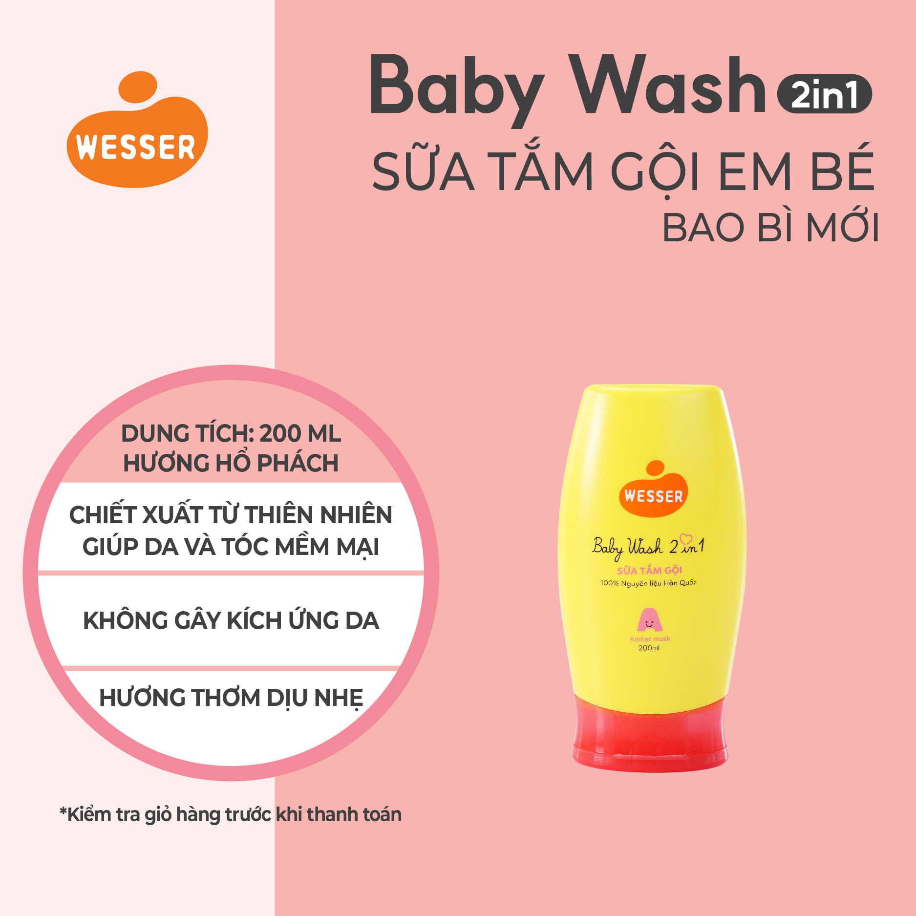Sữa tắm gội Wesser 2 in 1 200ml [ BAO BÌ MỚI ]