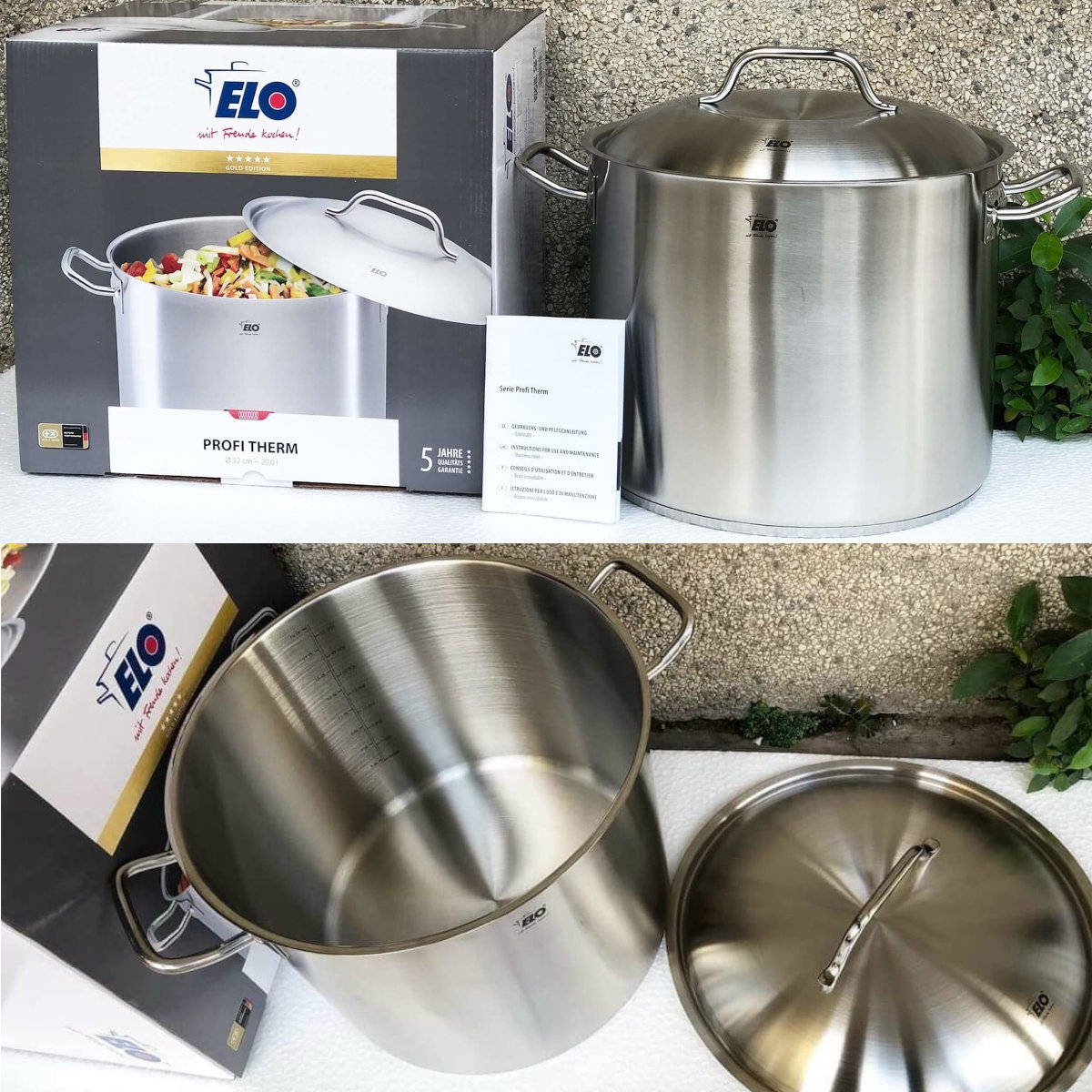 Nồi luộc gà Elo Profi Therm 32cm thành cao 26cm dung tích 20L nhập khẩu Đức Germany, bảo hành 5 năm