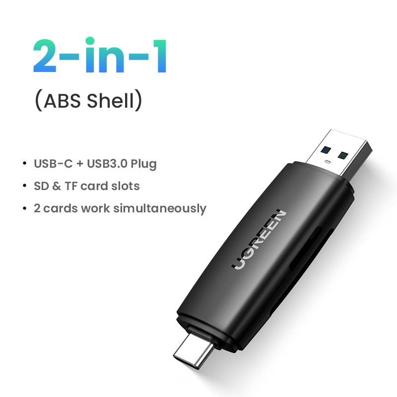 UGREEN Card Reader TF SD CF Memory Card USB 3.0 Type C 2 in 1 Portable Reader For Computer/ Laptop/Mobile Phone OTG Smart Memory SD Model:50706