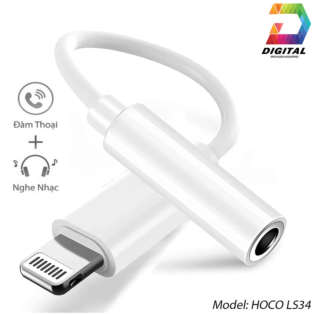Jack Chuyển Cổng Lightning Sang 3.5mm Hoco LS34 Chính Hãng
