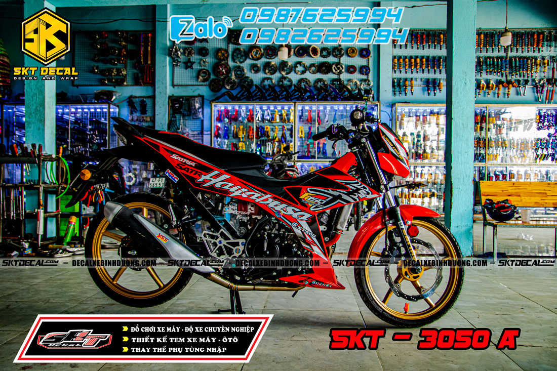 tem trùm satria đỏ đen trắng hayabusa