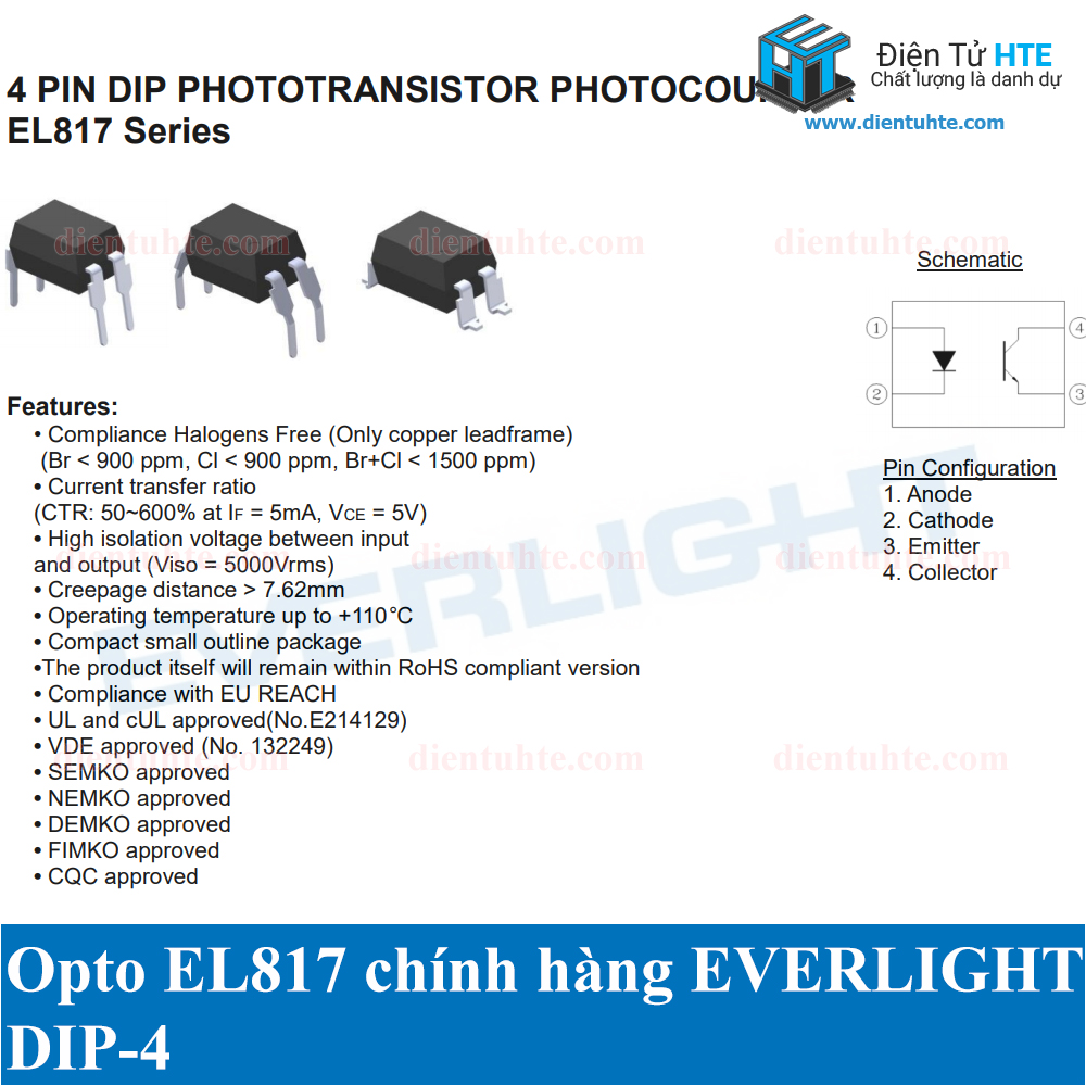 [Combo 50] Opto cách ly quang EL817 DIP-4 EVERLIGHT