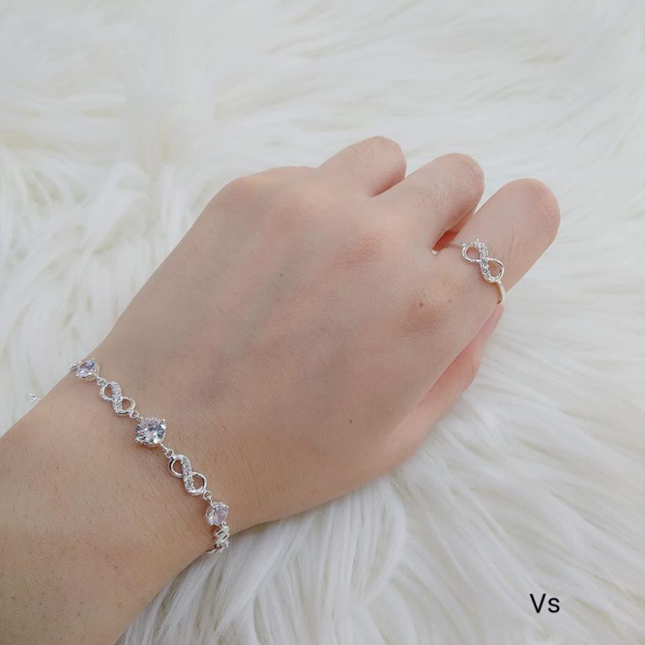 Bộ trang sức bạc thật đính đá nhỏ xinh xắn 2 món gồm nhẫn và lắc tay , mẫu mã đẹp-JQN gian hàng chính hãng cam kết Bạc chuẩn, Chất lượng không lo đen xỉn