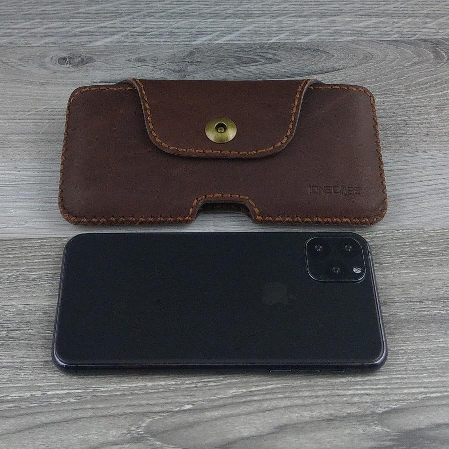Bao Da Đeo Lưng iphone 11 pro max Da Sáp Nâu Cafe
