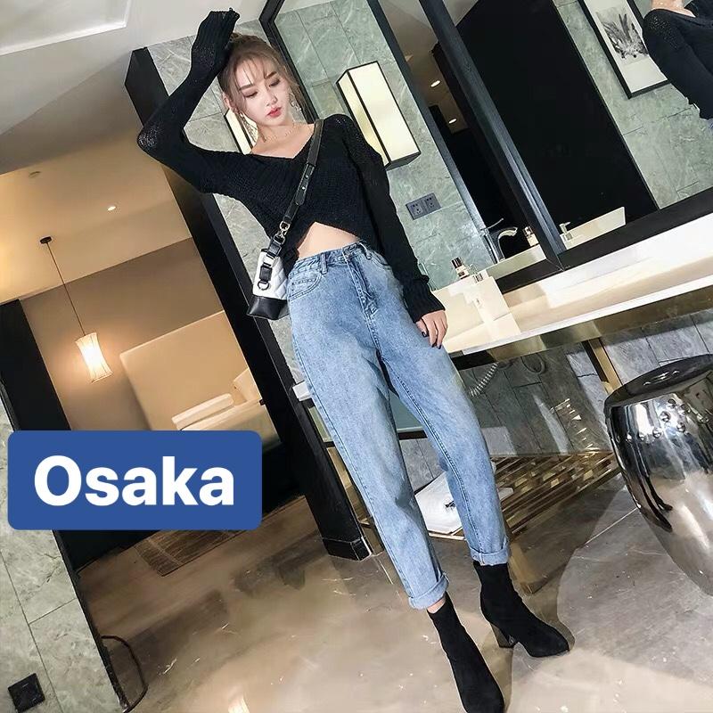QUẦN JEAN BAGGY NỮ CHẤT BÒ XANH TRƠN GẤP LAI LƯNG CAO NÂNG MÔNG HOKAIDO OK-0118 OSAKA FASHION