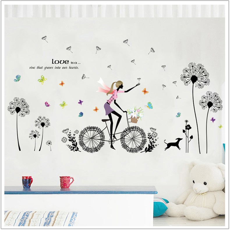[HCM]Decal dán tường Cô gái và xe đạp trang trí phòng khách