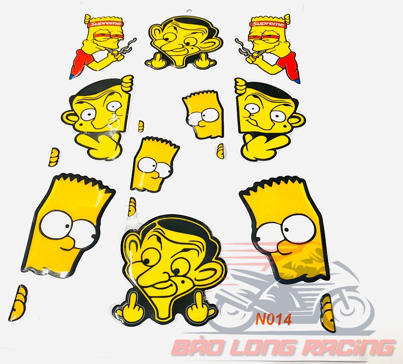 Bộ 10 tem Sticker Simpson Mrbean decal dán siêu đẹp rẻ