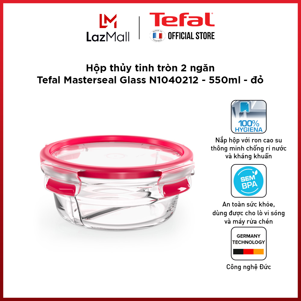 Hộp bảo quản thực phẩm thủy tinh Tefal Masterseal Glass 550ml - Gian hàng chính hãng bảo hành 2 năm - N1040212