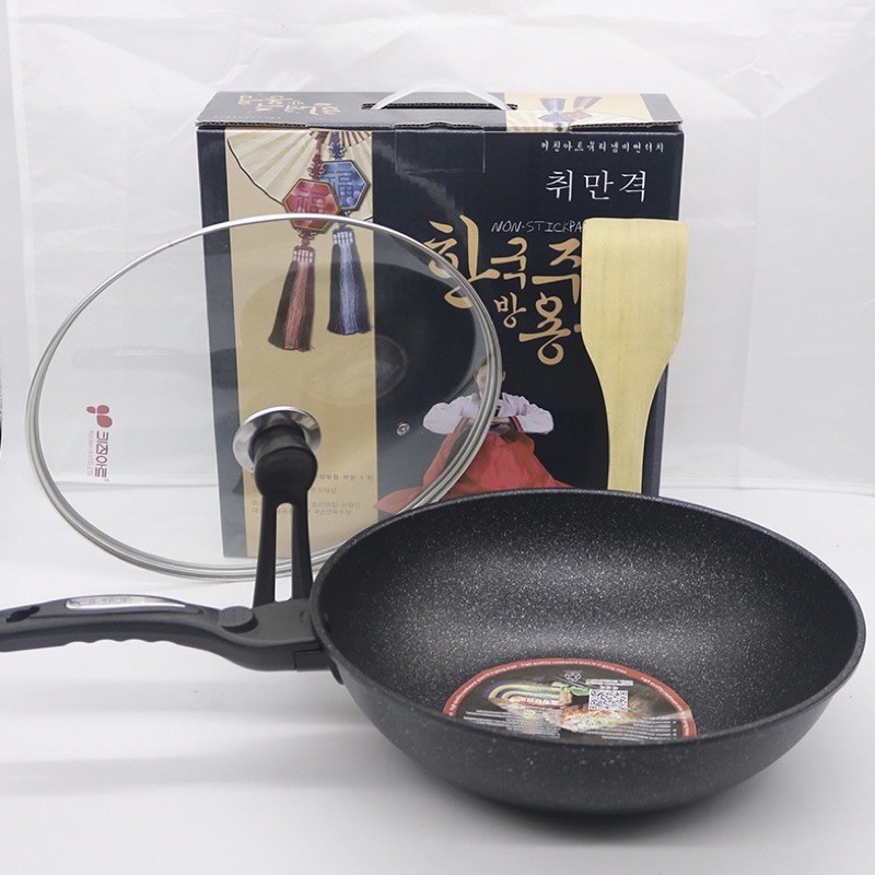 [GOSO] Chảo Đá Hàn Quốc Chống Dính Sâu Lòng 32cm, Có Nắp Đậy (Tặng Kèm Thìa Gỗ)