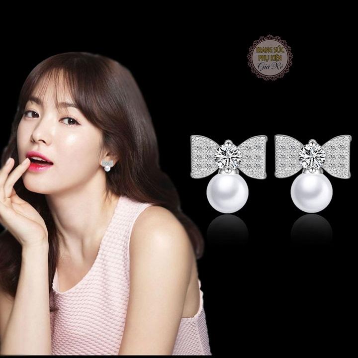 [HCM]Bông tai nơ hạt châu mẫu mới HT205 S925