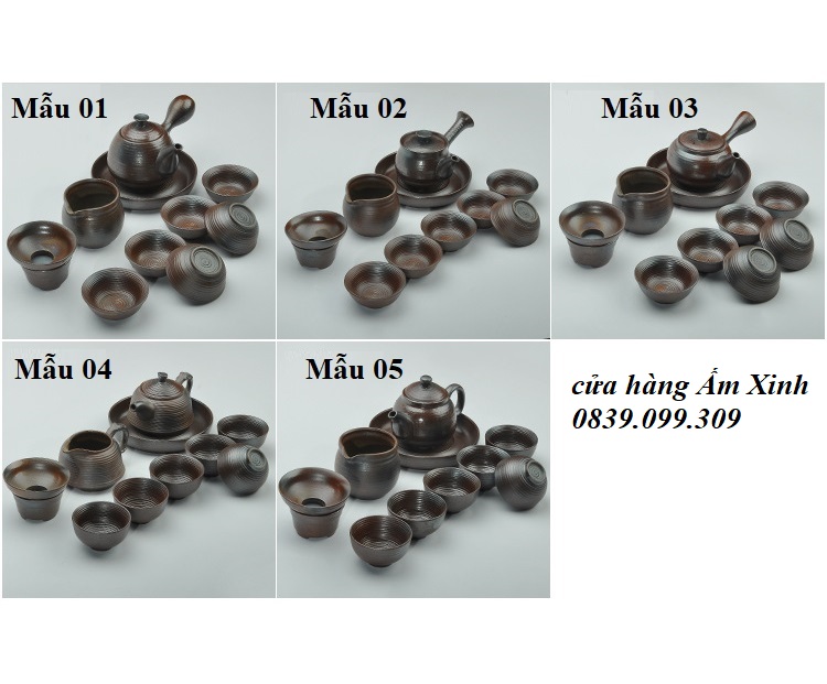 Bộ ấm chén sứ pha trà đạo Bizen Nhật Bản (đầy đủ như hình)