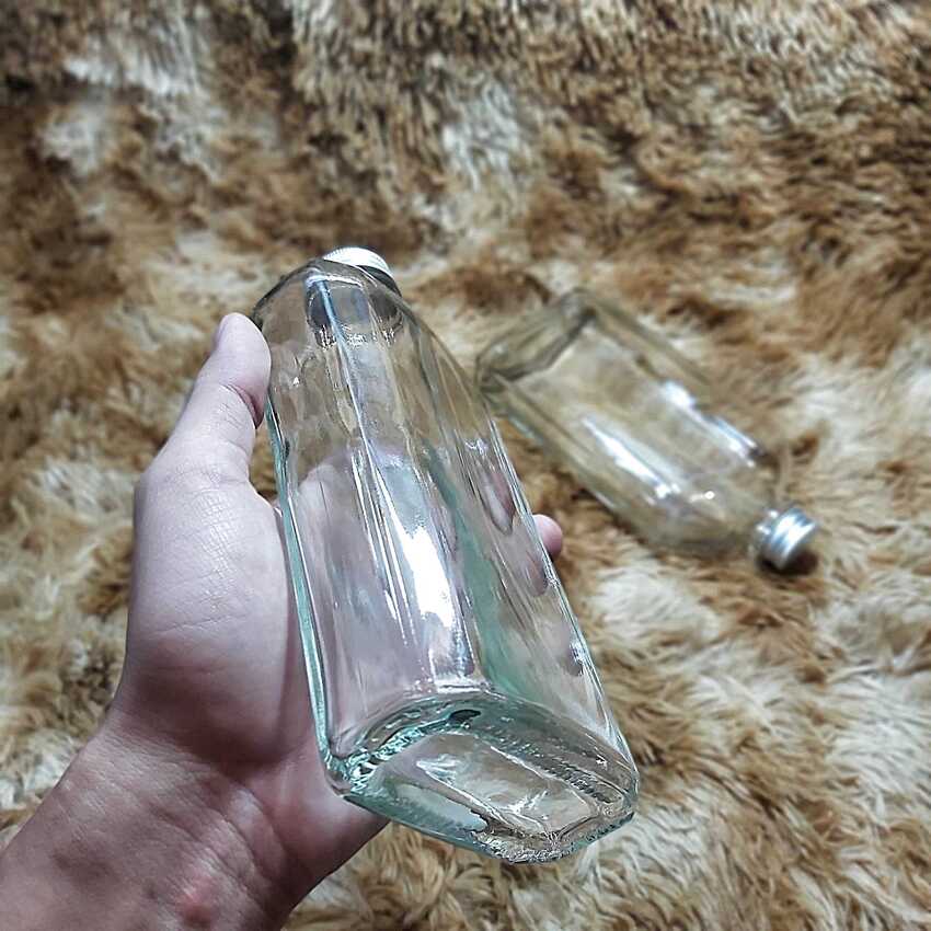 Chai Thủy Tinh Dẹp 500ML (combo 2 cái) vuông vát vai kiểu dẹt nắp nhôm - Vỏ Chai Thủy Tinh Dẹt - Chai Thủy Tinh 500ML - Bình Thủy Tinh Dẹp