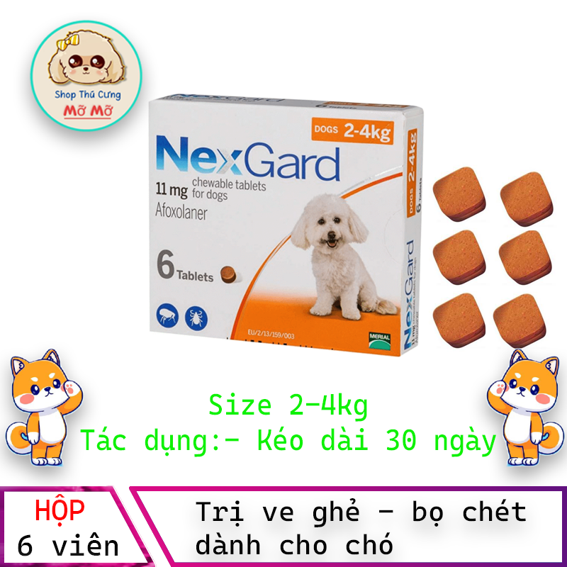 NEXGARD viên nhai ve ghẻ, bọ chét cho chó - 1 hộp 6 viên Size 2-4kg. full