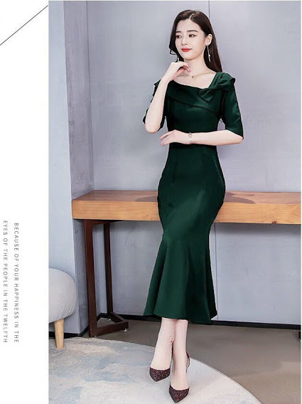 ĐẦM ĐUÔI CÁ ĐÍNH NƠ VAI TAY NGẮN