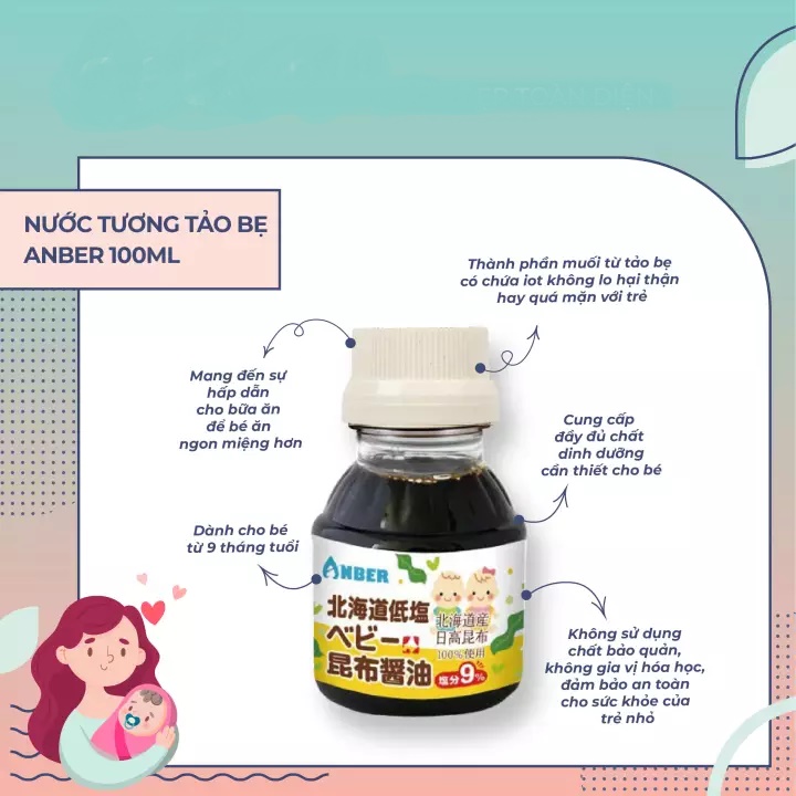 Nước tương tách muối tảo bẹ Anber cho bé ăn dặm 100ml