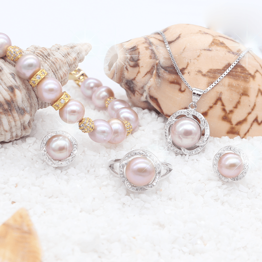 Bộ Trang Sức Ngọc Trai Cao Cấp Ánh Tím, Bộ Trang Sức Ngọc Trai 3-4 Món - T4TIM Bảo Ngọc Jewelry